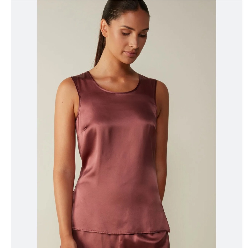 NWT Intimissimi Round-Neck Top Wide Shoulder in Silk and Modal Peach - Picture 2 of 6